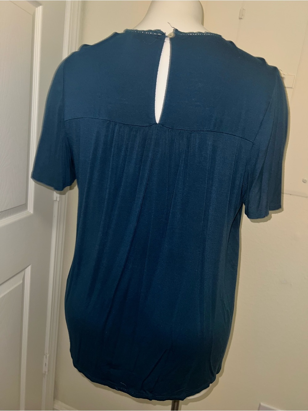 Torrid Teal Crochet Yoke Short Sleeve Blouse - Picture 7 of 9